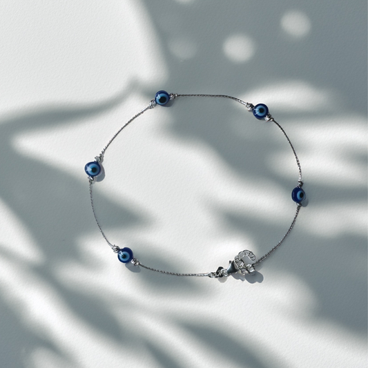 Sleek Sterling Silver Evil Eye Nazariya Anklet