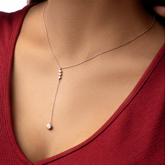 Triple Stone Solitaire Lariate Necklace