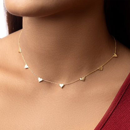 Hearts in a row choker golden necklace