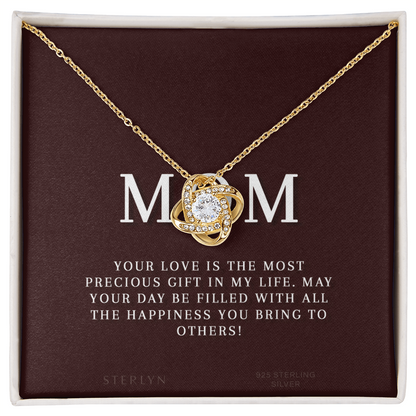 Celebrate Your Mom With Love Knot Pendant That Speaks From The Heart. Packaged With A Loving Message “Your Love Is The Most Precious Gift In My Life...”