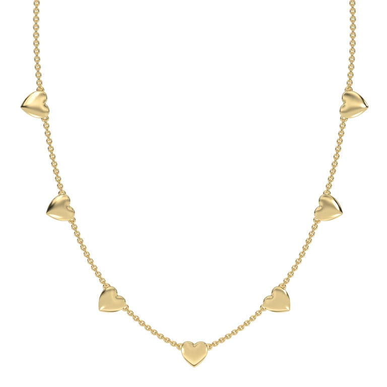 Hearts in a row choker golden necklace