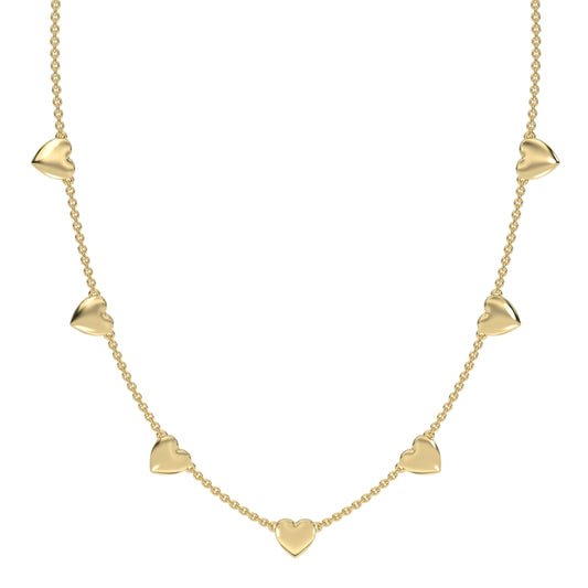 Hearts in a row choker golden necklace