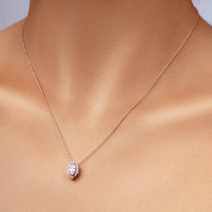 ROSE GOLD HALO MARQUISE PENDANT